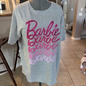 Barbie Women’s T-Shirt with Pink Graphic on Gray